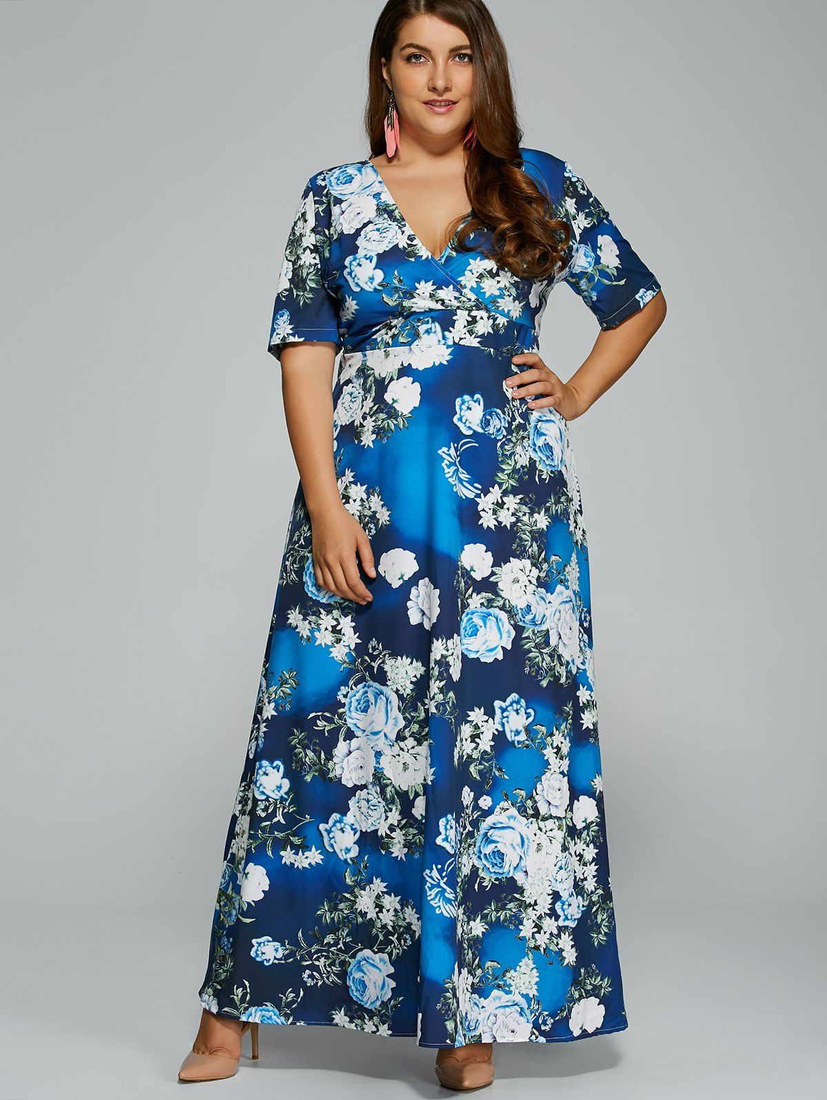 2018 Floral Print Maxi Plus Size Hawaiian Maxi Dress FLORAL XL In Plus ...
