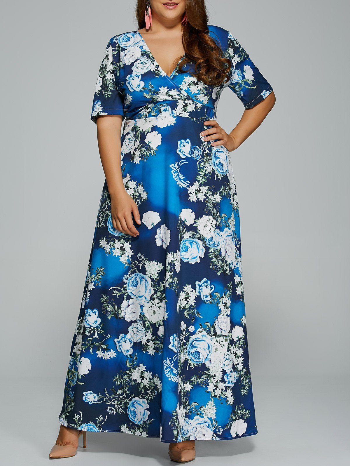 2018 Floral Print Maxi Plus Size Hawaiian Maxi Dress FLORAL XL In