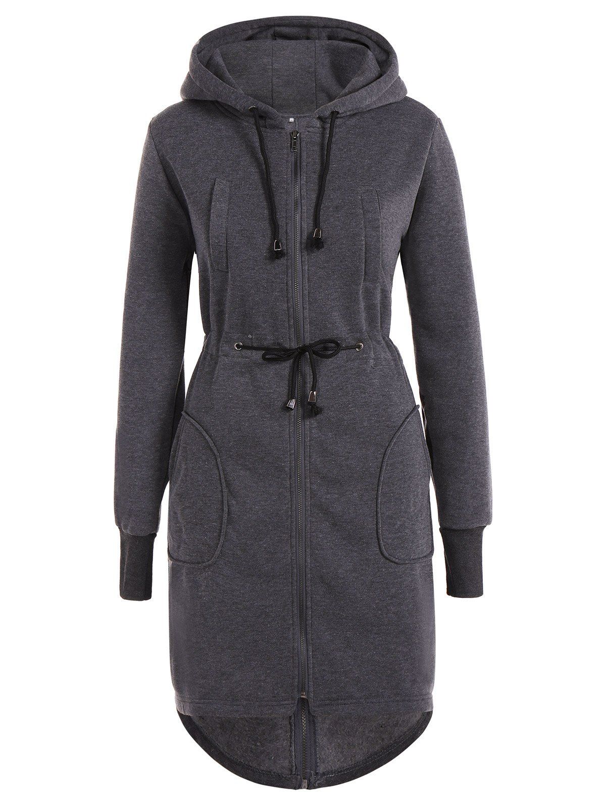 [35% OFF] 2021 Drawstring Hooded Coat With Pockets In GRAY | DressLily