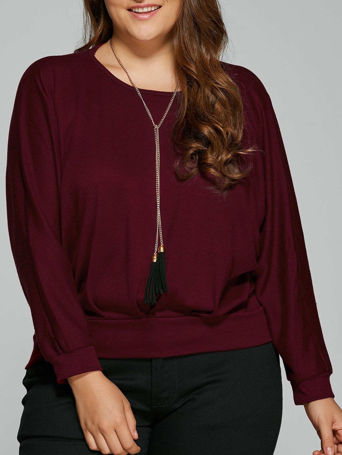 

Plus Size Dolman Sleeve Sweatshirt, Wine red