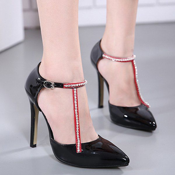 

Rhinestone Pointed Toe Stiletto Heel Pumps, Black