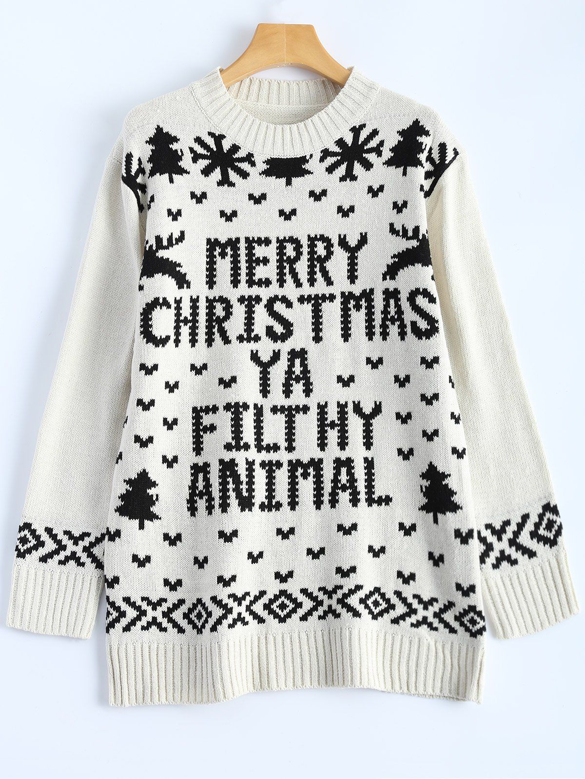 

Jewel Neck Merry Christmas Sweater, Off-white