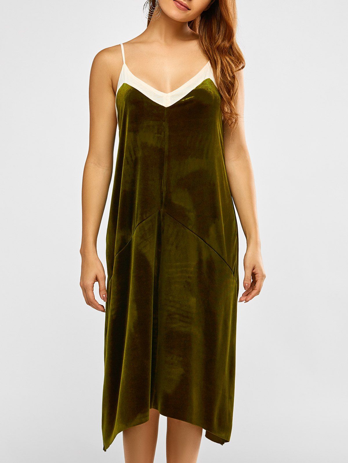 

Spaghetti Strap Velvet Slip Dress, Green