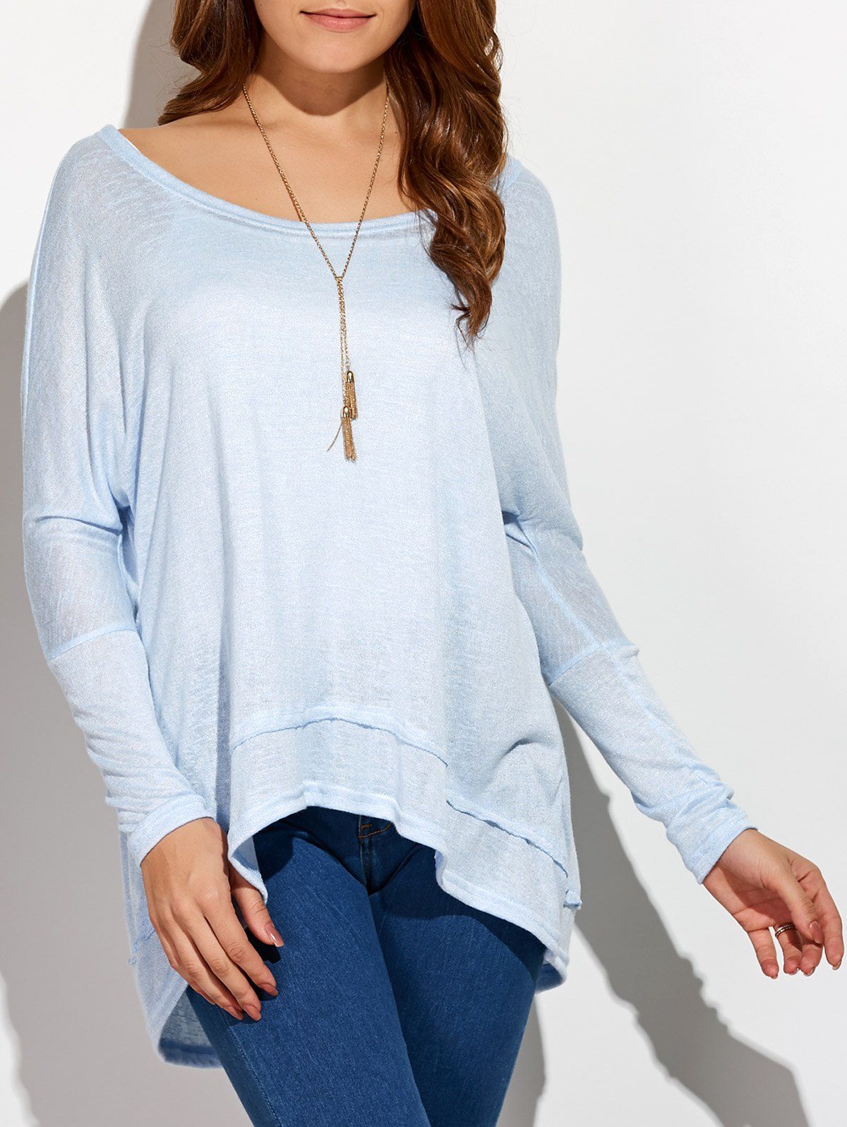[17% OFF] 2021 Round Neck Oversized High Low T-Shirt In LIGHT BLUE ...