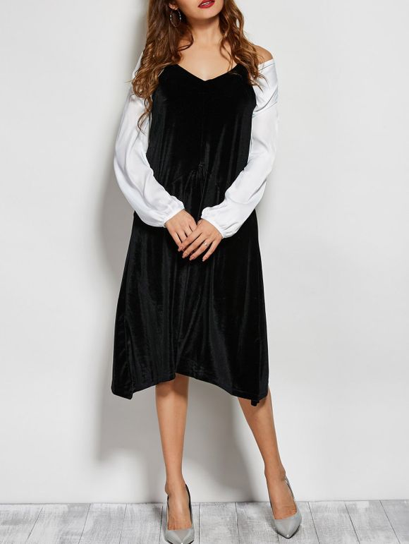 Cami Velvet Loose Midi Dress - BLACK ONE SIZE