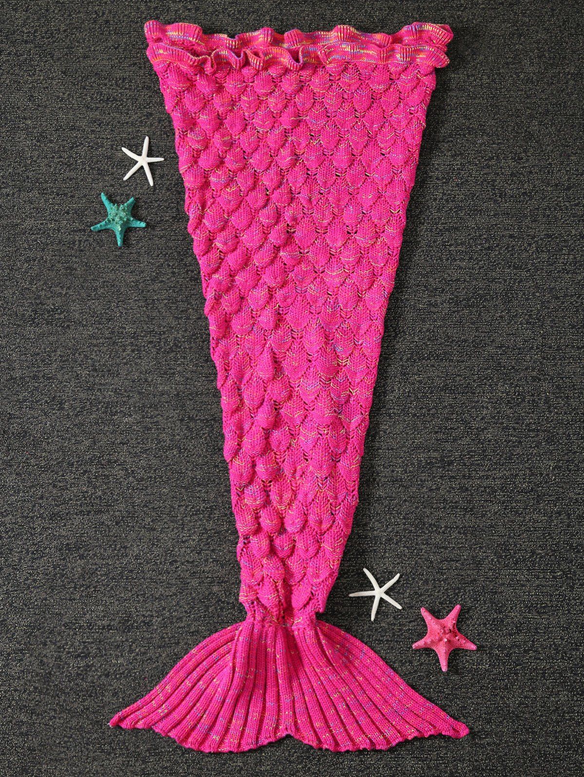 

Openwork Fish Scale Design Knitting Mermaid Blanket For Kids, Rose red