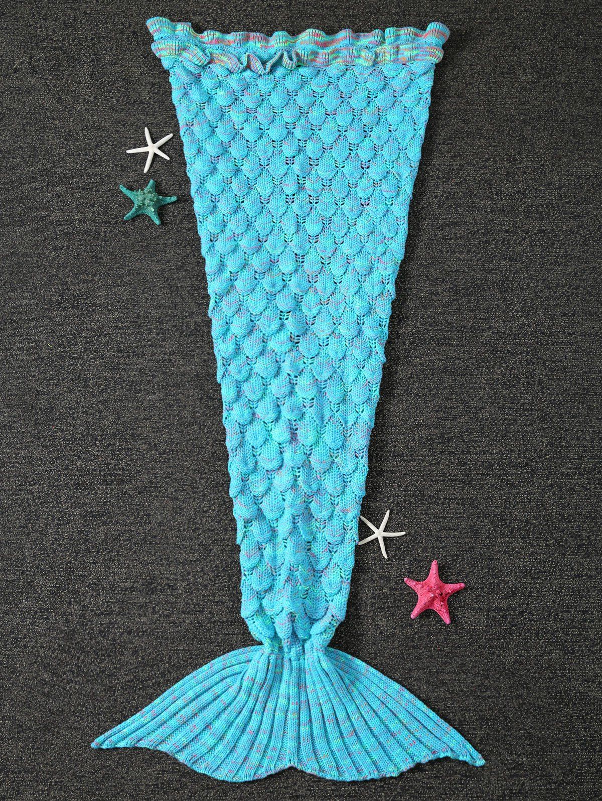 

Openwork Fish Scale Design Knitting Mermaid Blanket For Kids, Light blue