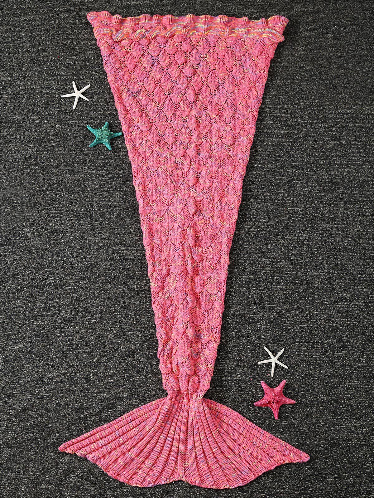 

Openwork Fish Scale Design Knitting Mermaid Blanket For Kids, Peach red