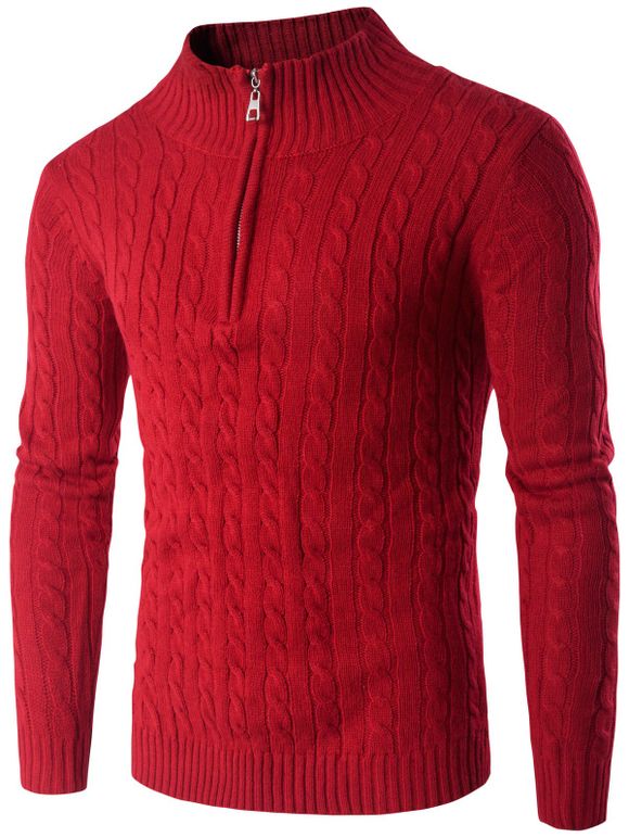 Twist pied de col Half Zip Up Sweater - Rouge L