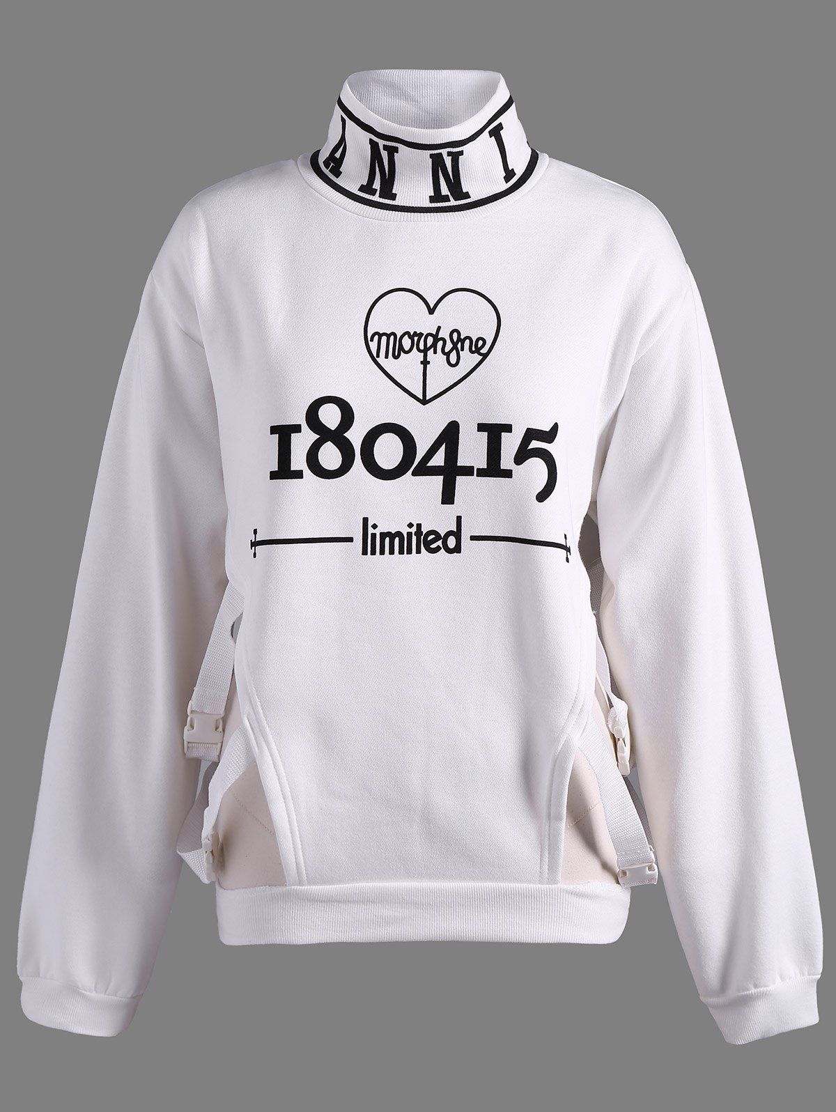

Stand Neck Cutout Letter Print Sweatshirt, White