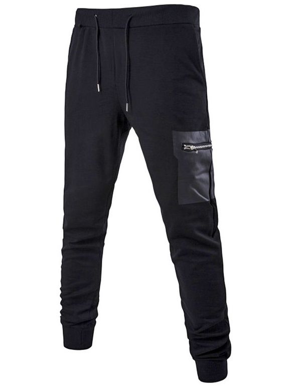 Pantalons Zipper PU Pocket taille coulissée Jogger - Noir M
