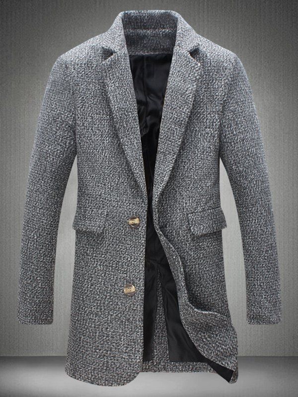 

Flap Pocket Lapel Collar Tweed Heather Coat, Gray
