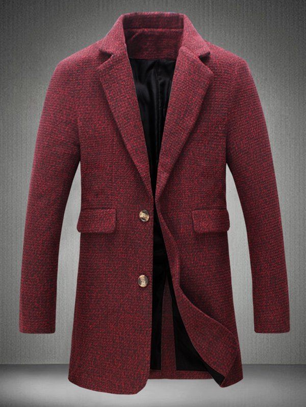 

Flap Pocket Lapel Collar Tweed Heather Coat, Claret