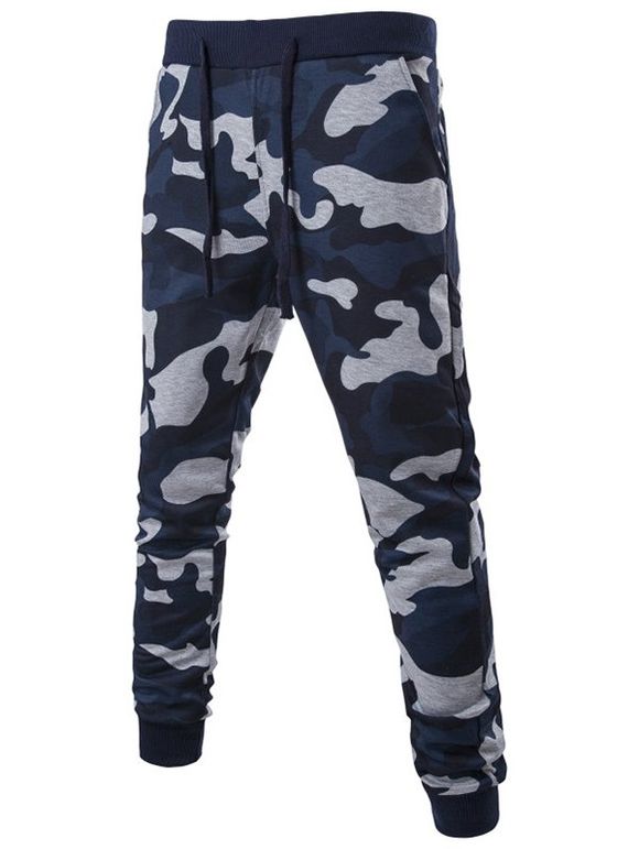 Pantalon Taille Coulissée Camouflage Jogger Actifs - Bleu L