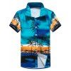 Manches courtes Tropical T-shirt imprimé - Bleu 2XL