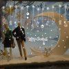 Papier peint de vitre et de fenêtre autocollant mural amovible imprimé flocons de neige et chaussettes de Noël - Blanc 
