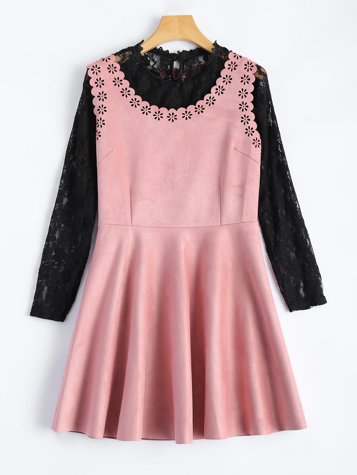 

Laciness Suede Mini Dress With Lace Blouse, Pink