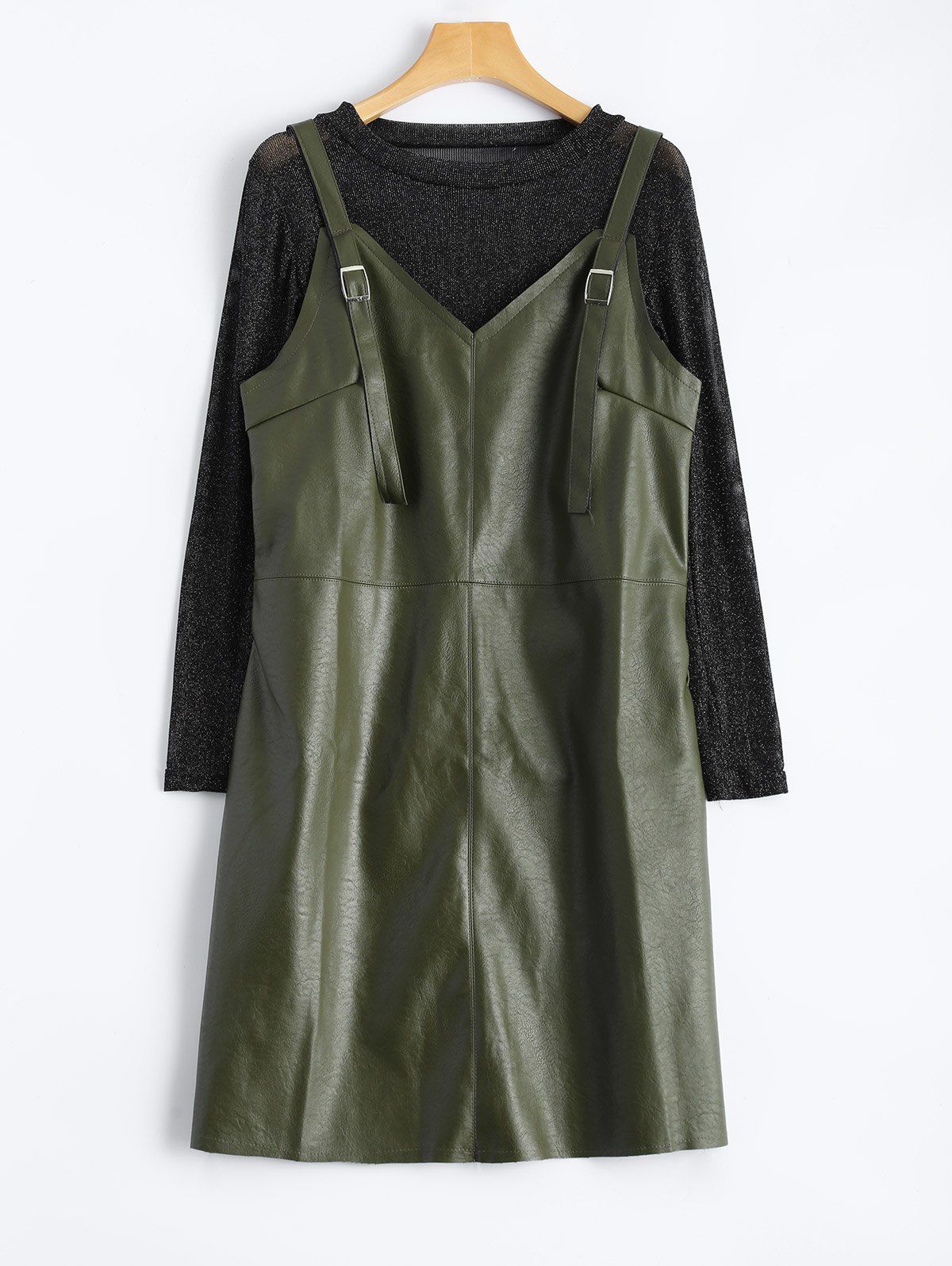 warehouse faux leather pinafore dress