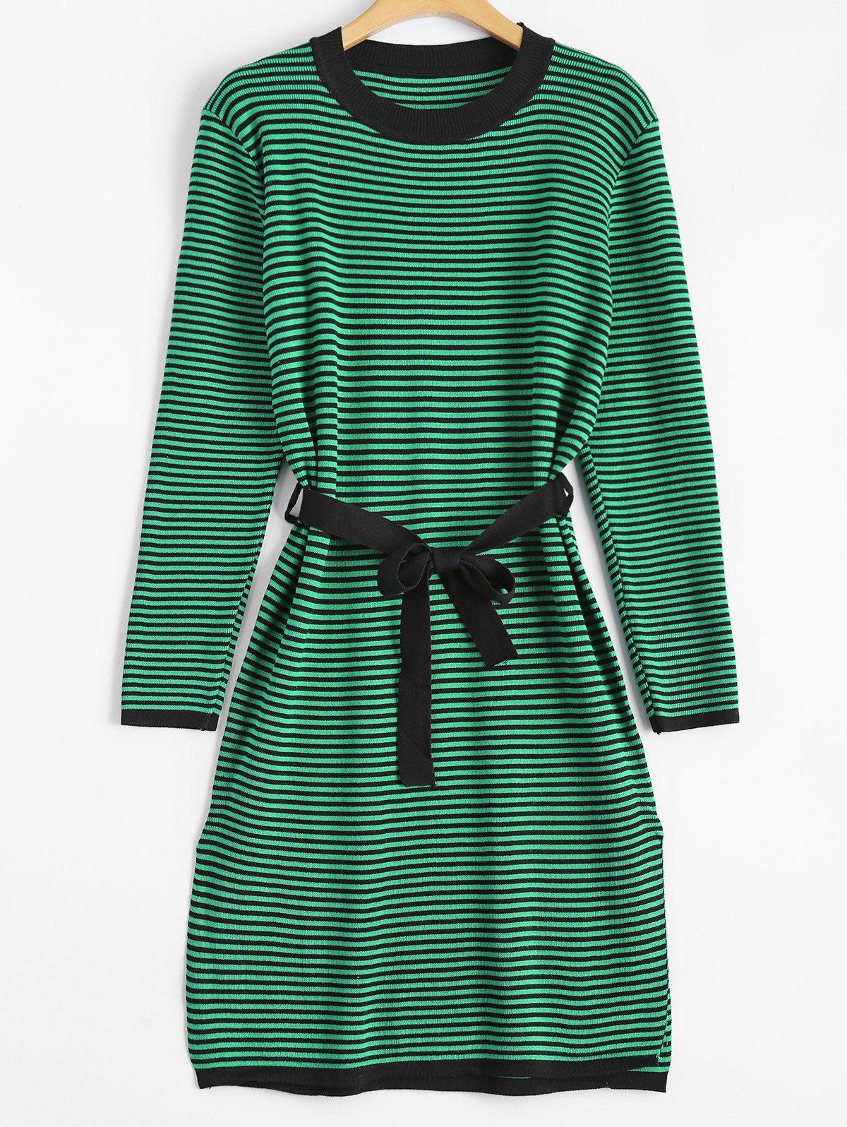 

Slit Stripe Fitted Knitted Dress, Green