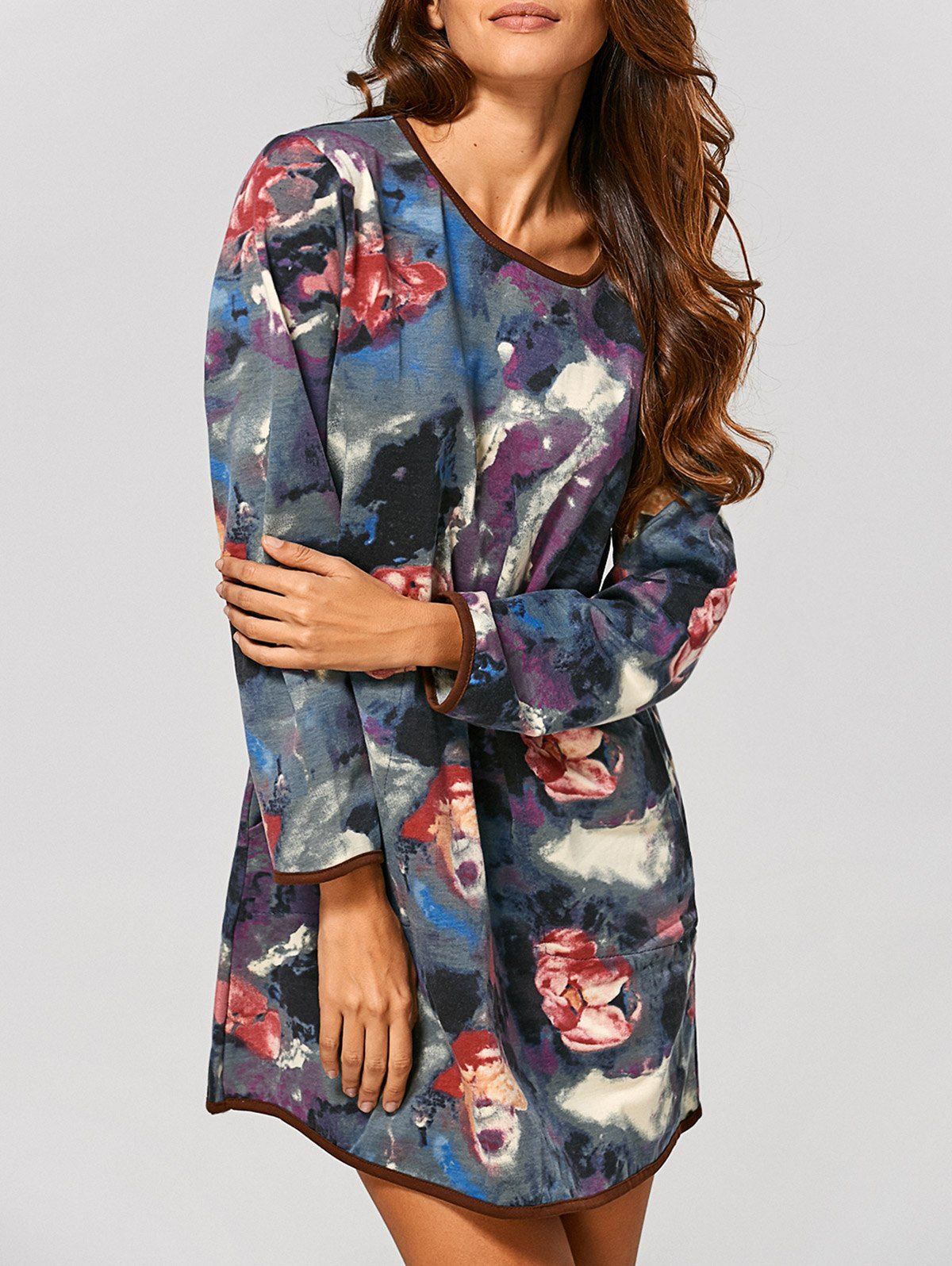 

Long Sleeve Graffiti Knitted Dress, Purple