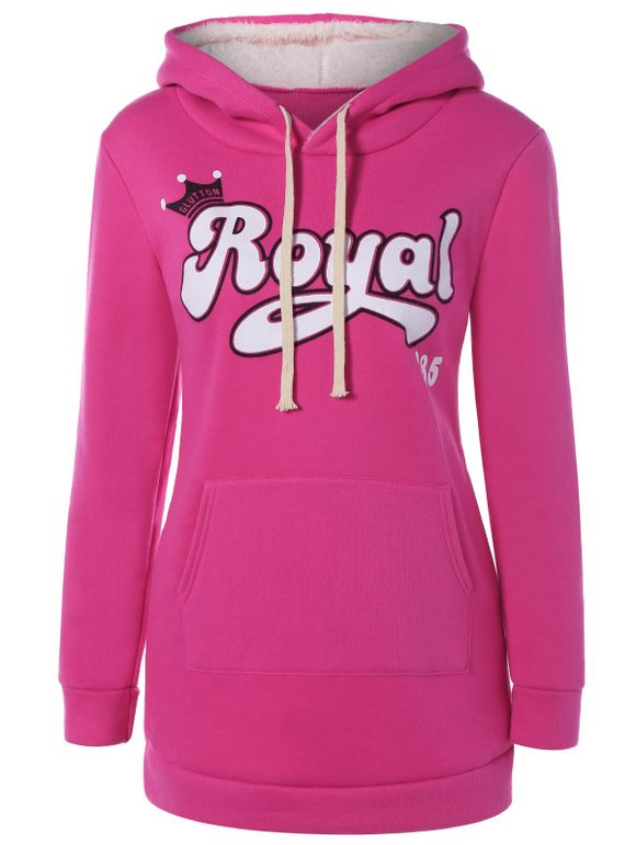 Pull Capuche Lettres ROYAL Poches - Rouge Rose XL