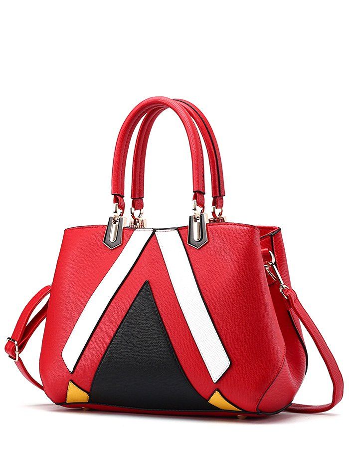 

Color Blocking Metal PU Leather Handbag, Red