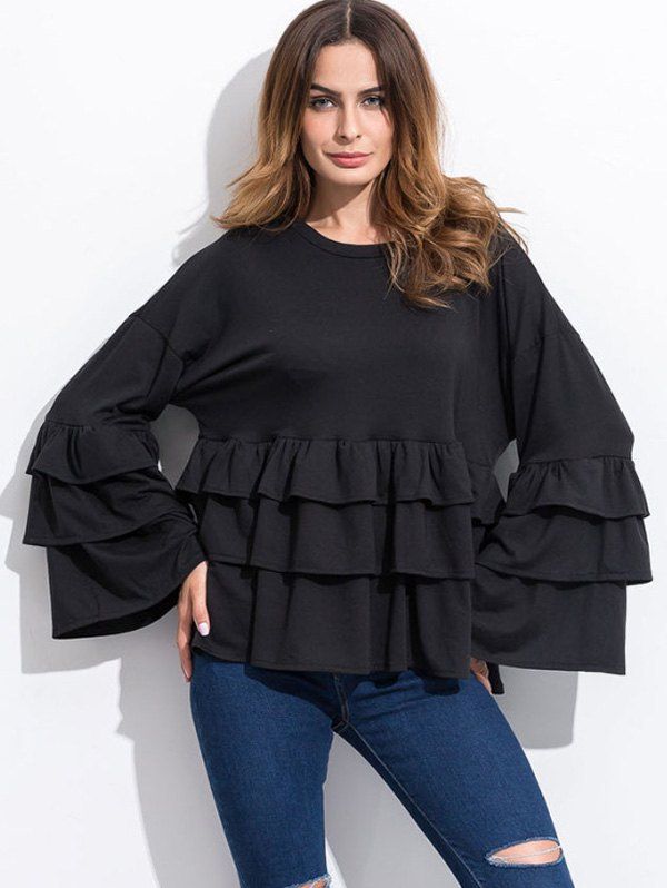 

Long Sleeve Tiered Blouse, Black
