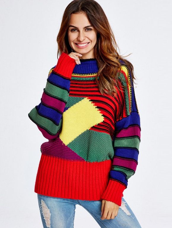 Motif à rayures géométriques Chunky Sweater - coloré ONE SIZE
