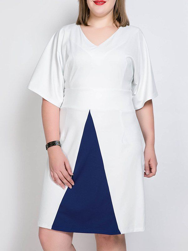 

Color Splicing Sheath Dress, White