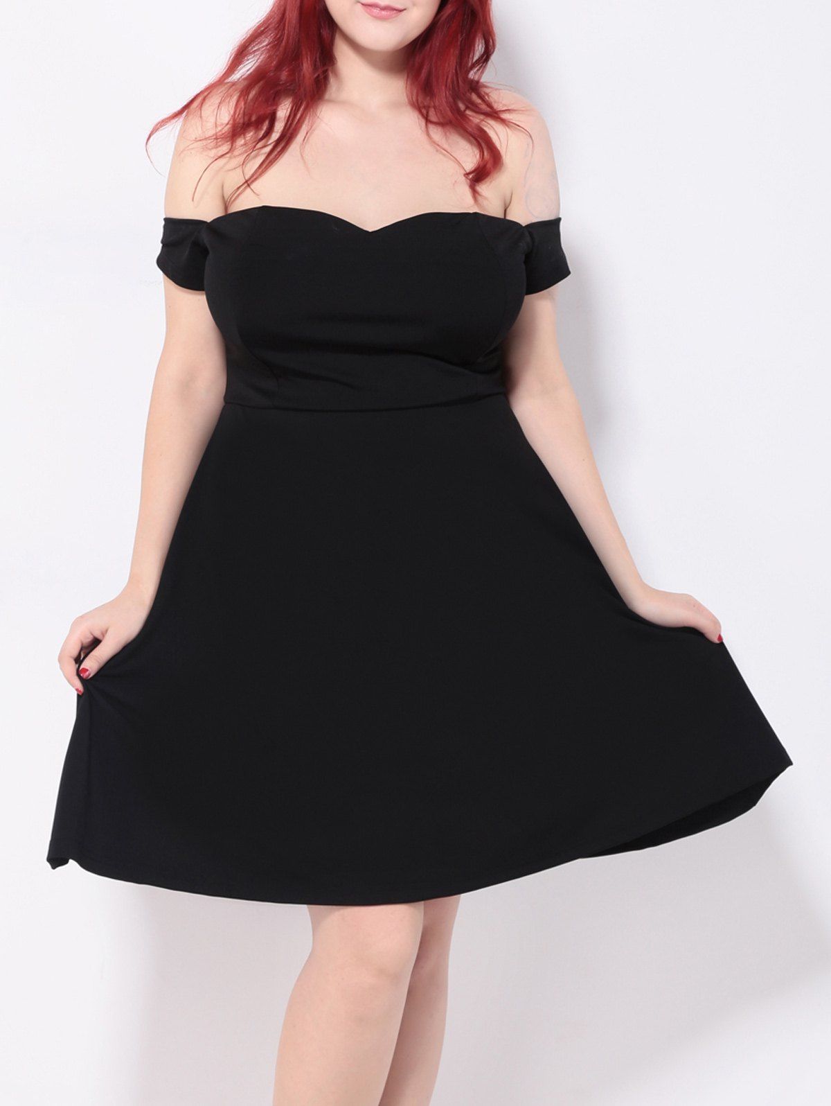 

Off the Shoulder Babydoll Skater Dress, Black