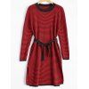 Robe Rayée Fendue Fit Manches longues - Rouge ONE SIZE