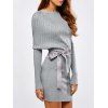 Robe Tricotée Côtelée à Manches Chauves-Souris avec Noeud Papillon - Gris Clair L
