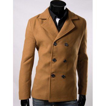 

Lapel Collar Double Breasted Wool Blend Coat, Brown