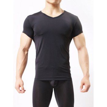 black short sleeve v neck t shirt