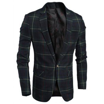 

Notch Lapel Single Breasted Plaid Blazer, Green