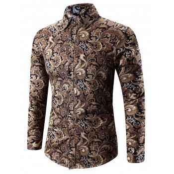 

3D Paisley Print Turn-Down Collar Shirt, Yellow