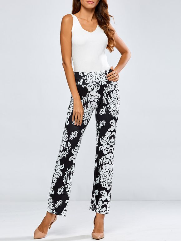 Pantalon large imprimé de fleurs - Noir XL