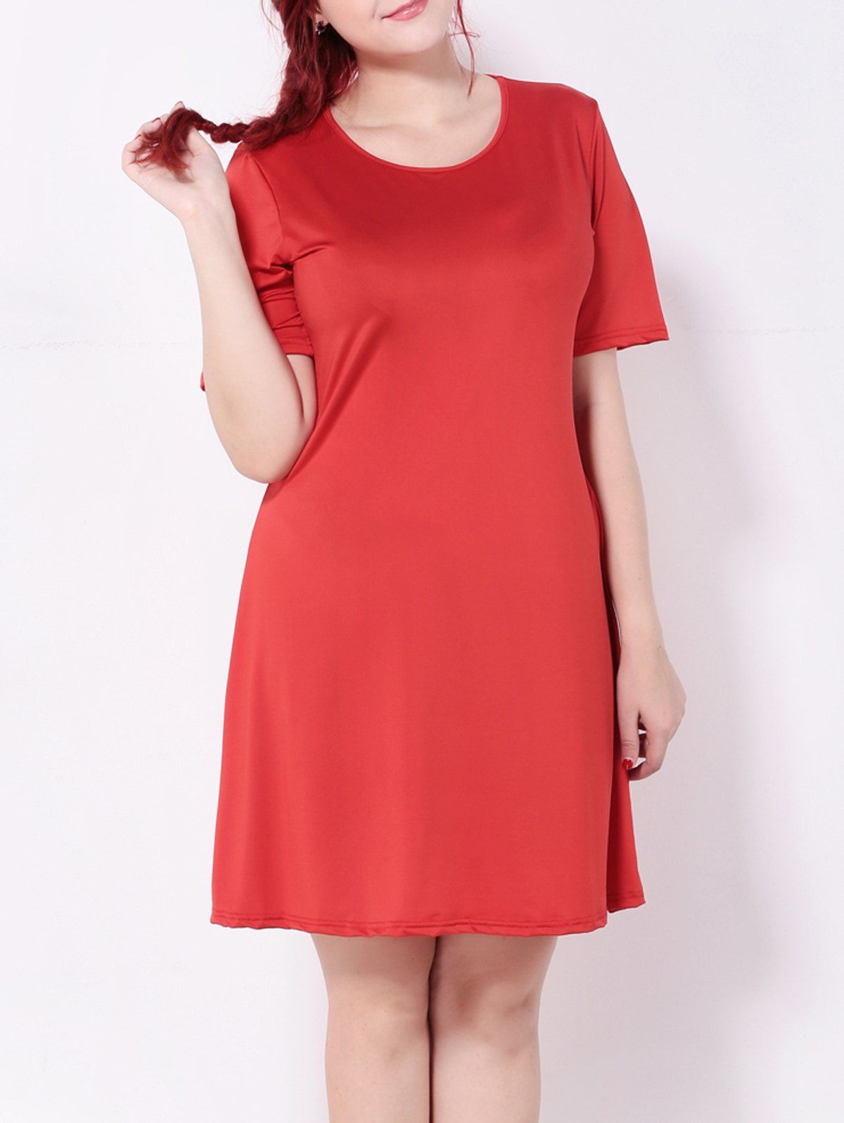 

Short Sleeve A-Line Dress, Red