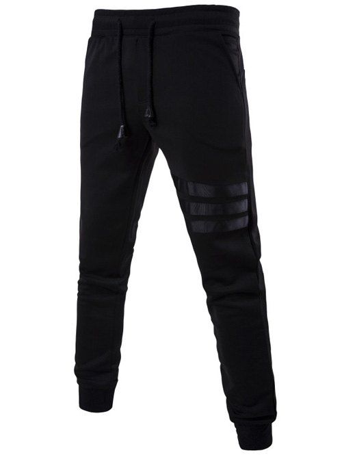 Pantalon de Jogger Rayé à Taille Mi-hauteur avec Cordon - Noir 3XL