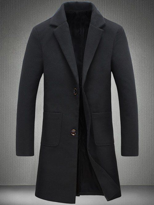 Manteau en Laine à Col Tailleur avec Poches - Noir 5XL