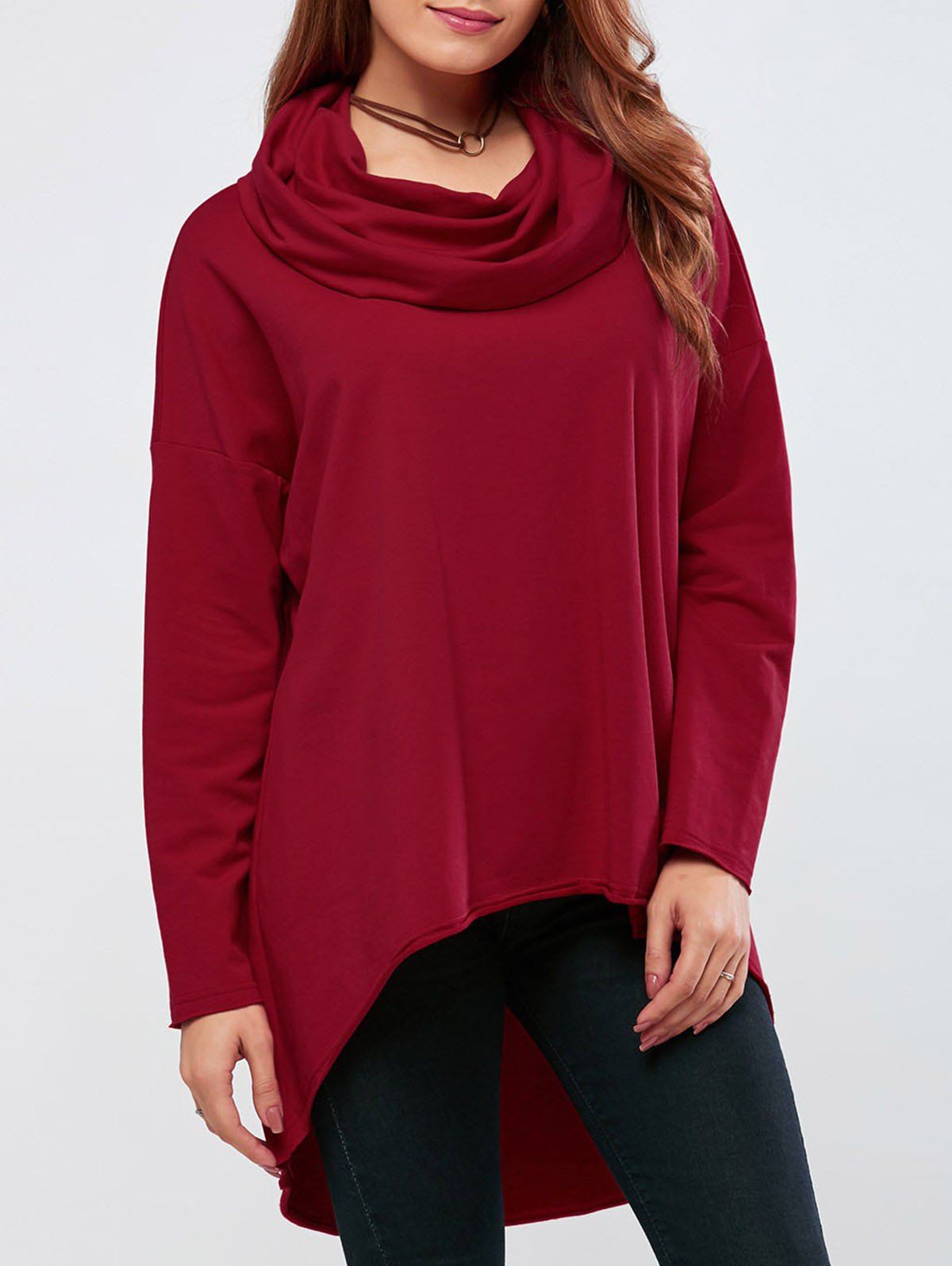 

Cowl Neck High Low Hem Pullover, Red
