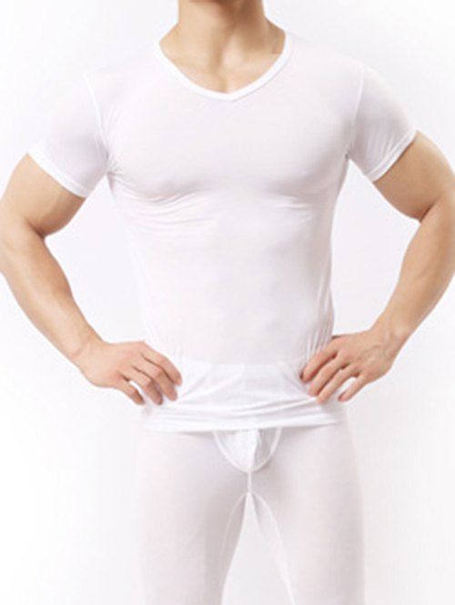 

V-Neck Short Sleeve Basic Breathable T-Shirt, White