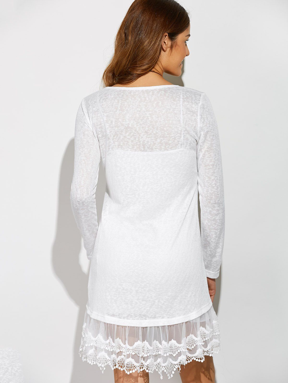 2018 Layered Lace Trim Dress WHITE L In Long Sleeve Dresses Online Store. Best Short Party Dress ...