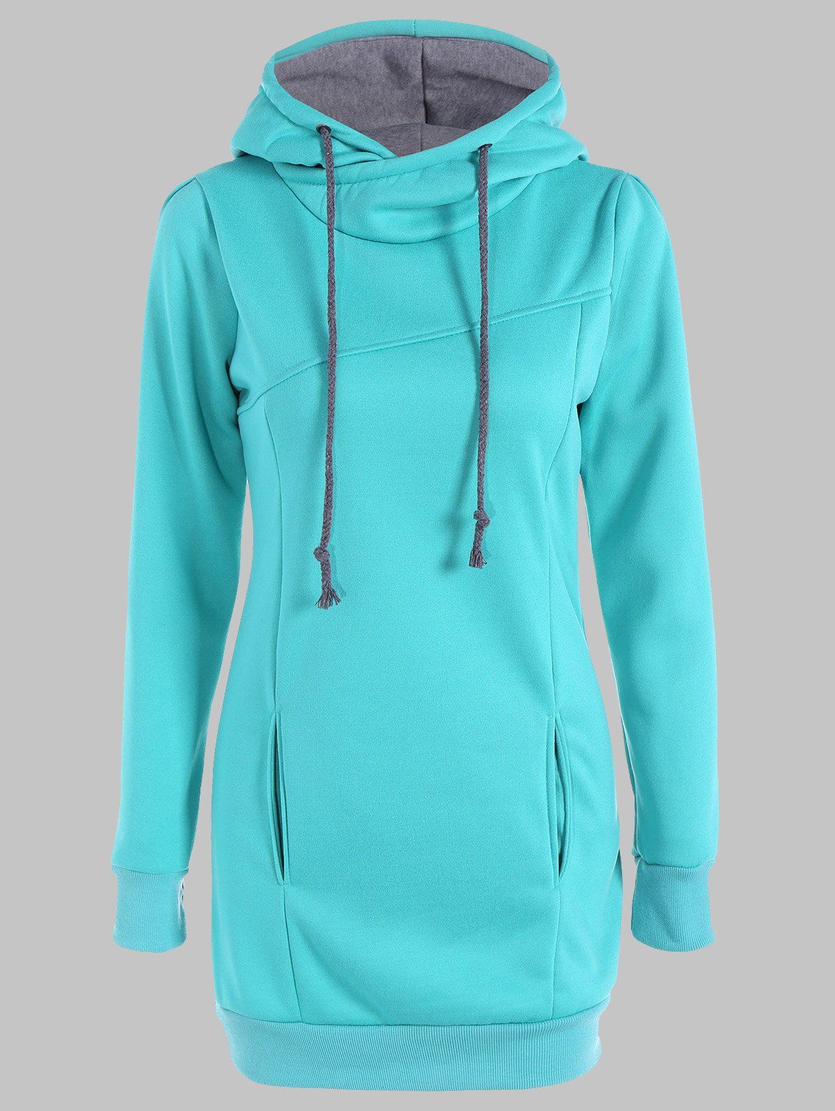 [41% OFF] 2021 Slimming Pullover Pockets Design Hoodie In LAKE GREEN ...