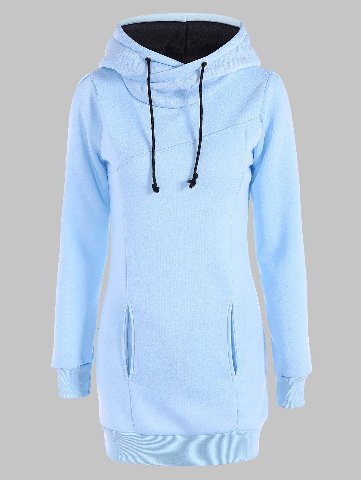 

Slimming Pullover Pockets Design Hoodie, Light blue