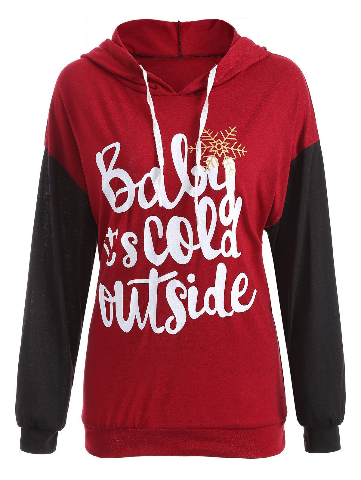 

Drop Shoulder Drawstring Christmas Snowflake Hoodie, Deep red