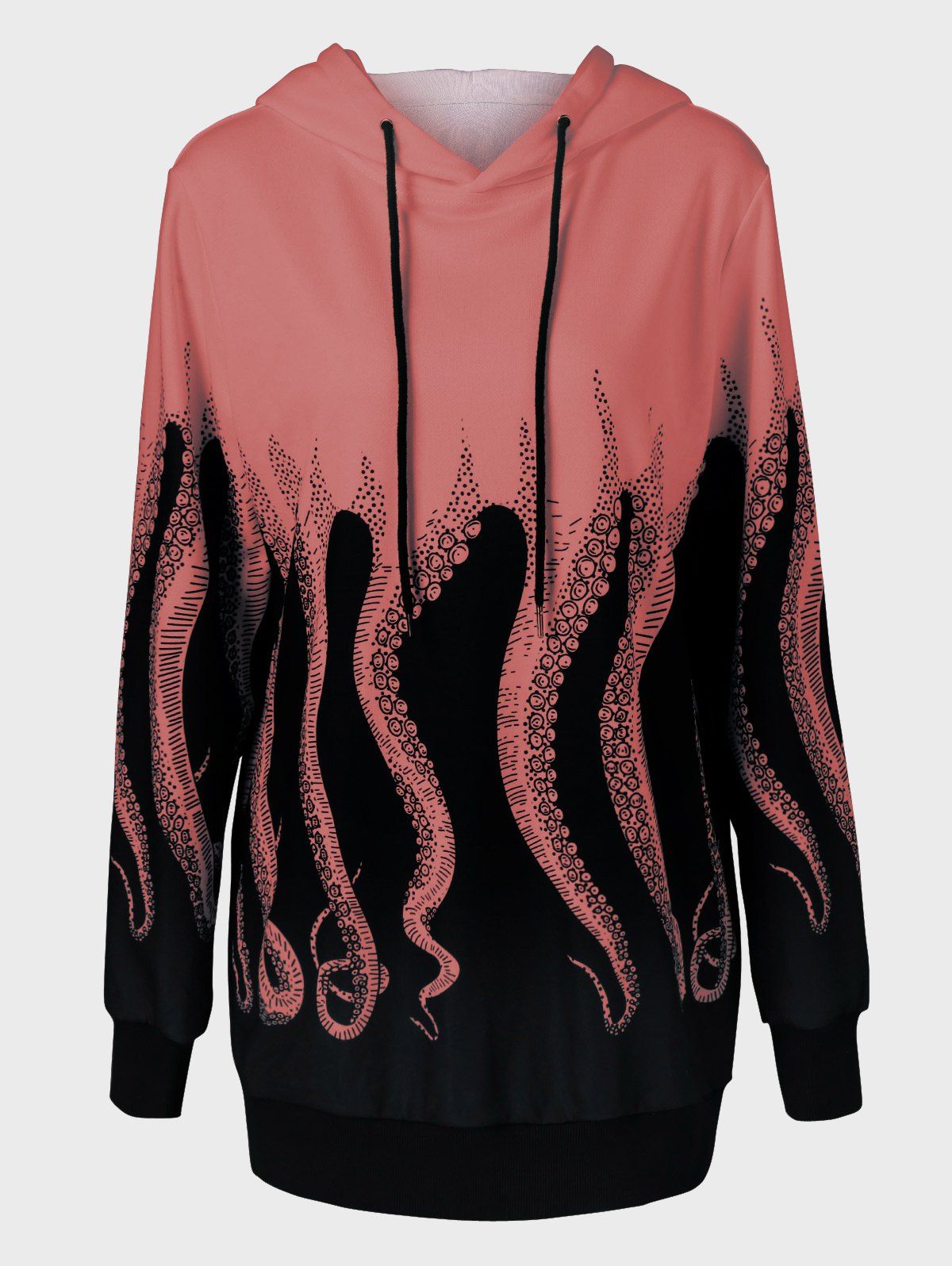 

Octopus Print Drawstring Hoodie, Orangepink