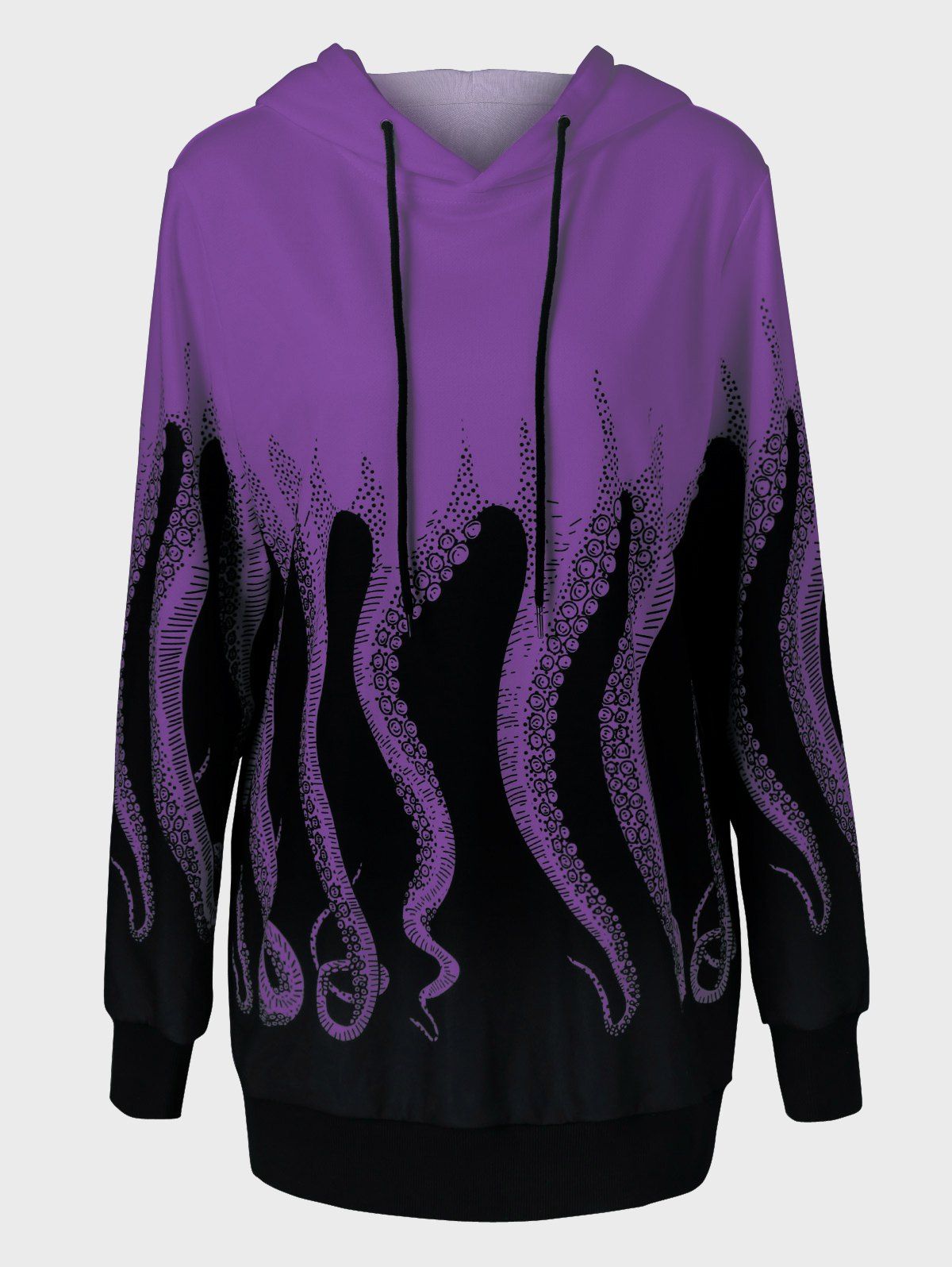 

Octopus Print Drawstring Purple Hoodie