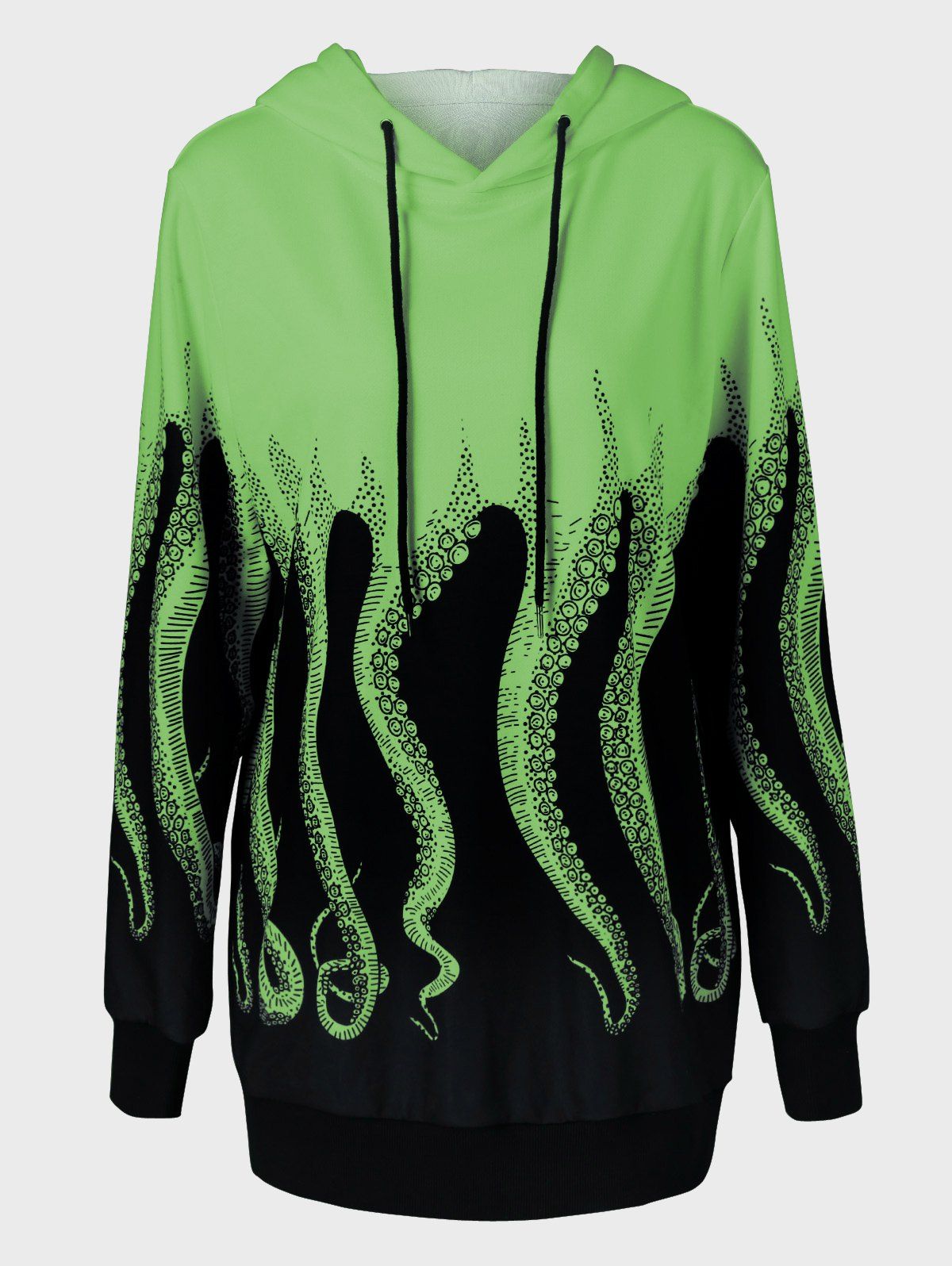 

Octopus Print Drawstring Hoodie, Apple green