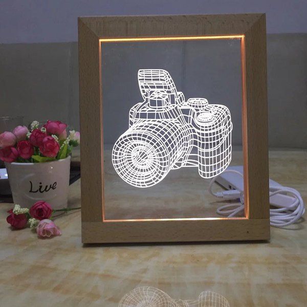 2018 USB 3D Camera Wooden Photo Frame Night Light TRANSPARENT S In LED